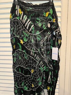 Zadig & Voltaire Women Black Shawl with White and Green Floral Print